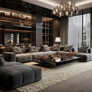 hand-knotted luxury rug laid in high end living room